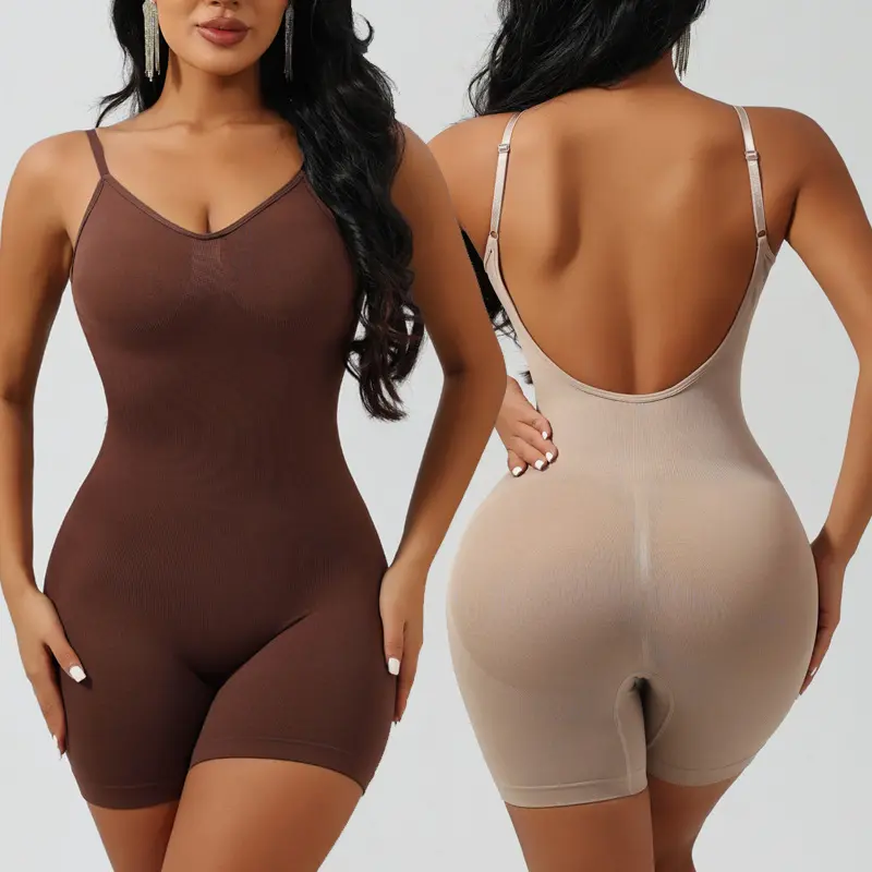 Women's Minimalist Spaghetti Strap Backless Compression No Underwire Shapewear Bodysuit - Medium Compression, Body Contouring, Ab Support, Body Fitted, Chest Shaping, Smooth Silhouette, Everyday Layering Basic Underwear