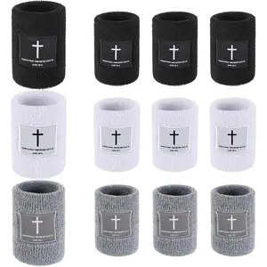 6 Pair Faith Cross Sports Wristbands Christian Bibel Verse Sweatbands Absorbent Drip Sweat Bands for Men Women Baseball Football Basketball Running Gym Working Out Accessories