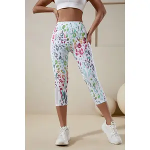 Imily Bela Essentials Thick High Waist Capris Yoga Pants with Pockets, Printed Tummy Control Workout Running Yoga Leggings for Women