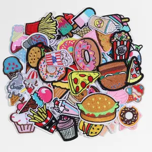 50pcs Random Cake Series Embroidered Patches Embroidery Craft, Sewable Iron-On Self-Adhesive Stickers, DIY Handmade Clothing Accessories Decorations
