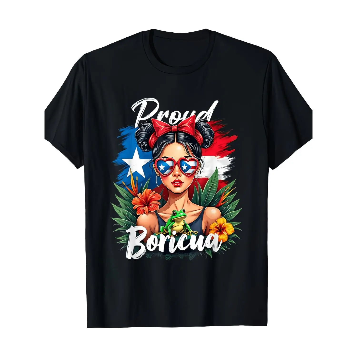 Puerto Rican Boricua Heritage Graphic Cotton T-shirt featuring Vintage Puerto Rico Flag and Female Face Paint Design Soft Breathable Crew Neck Unisex Casual Tee for Cultural Events Casual Wear Machine Washable Puerto Rican Pride Clothing