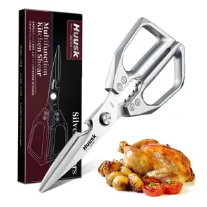 HUUSK Kitchen Scissors All Purpose - Stainless Steel Kitchen Shears, Sharp Silver Meat Scissors, Dishwasher Safe, Heavy Duty Poultry Shears, Japanese Cooking Scissors for Food, Chicken Bones, and Turkey – Perfect Father's Day  Gift!