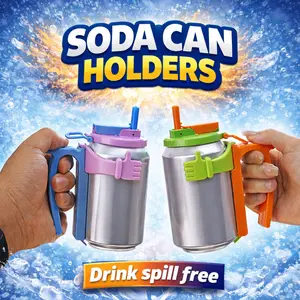 Soda Can Lid + Handle Set (12oz) – Spill Proof Straw Covers & Easy Grip Holder for Soda, Beer & Drinks