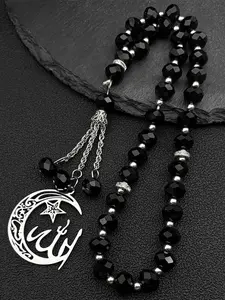 Crescent Moon Star Islamic Muslim Allah Car Pendant for Women Men Stainless Steel Gold Color Arabic Quran Amulet Chain Geometric Pattern