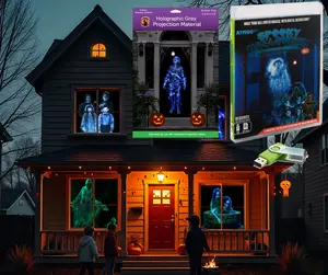 AtmosFX Spooky Halloween Hollusion Digital Decoration Kit Includes 8 AtmosFX Video Effects for Halloween Plus 5.5' x 9' Holographic Projection Screen