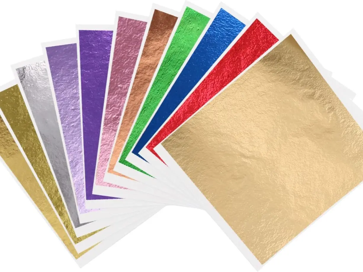 Imitation Alloy Leaf Sheets - 600 Sheets in 12 Vibrant Metallic Colors Including Blue, For Art, DIY Crafts & Gilding Furniture, 3.15x3.35in for a Luxury Look, Adhesive, Home Makeovers, Art Creators, Costume Jewelry Making, Gold Leaf Sheets