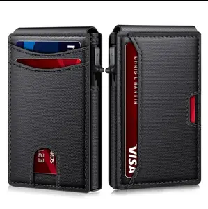 Men's RFID Blocking Compact Wallet Black Tactical Magnetic Bifold Aluminum Card Holder for Men's Security