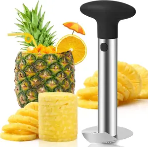 Premium Pineapple Corer & Slicer Tool – Stainless Steel Pineapple Cutter with Serrated Blade, Easy Twist Core Remover, Quick Peel & Slice Tool for Kitchen (Black)