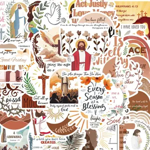 Bible Themed Sticker (50pcs), Waterproof Self Adhesive Decor Paper, Decor Sticker for Gift Greeting Card Water Bottle Laptop Phone