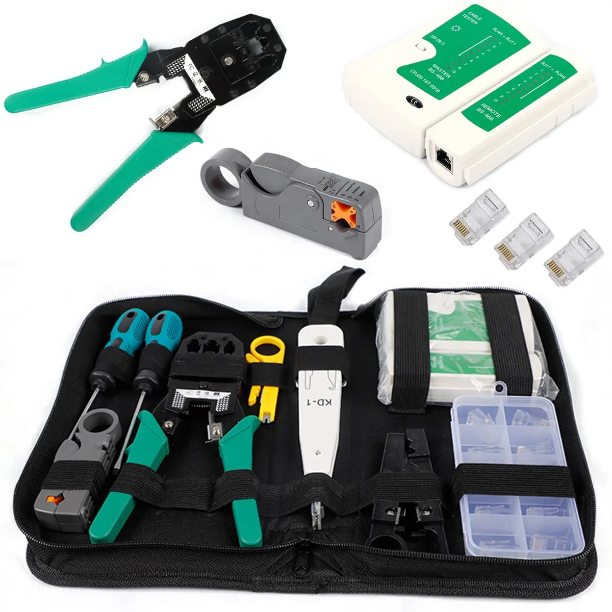 Portable Ethernet Cable Crimping, Rj45 Rj11 Connectors, Cat5 Cat5e Cat6 Testers, Includes 110 Punch Down Tools, Wire Stripping Machine, Diy Tool, Hand Tools