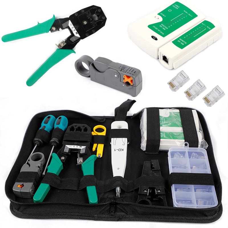 Portable Ethernet Cable Crimping, Rj45 Rj11 Connectors, Cat5 Cat5e Cat6 Testers, Includes 110 Punch Down Tools, Wire Stripping Machine