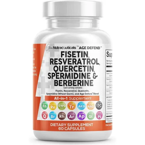 Clean Nutraceuticals Fisetin, Resveratrol, Quercetin, Spermidine, Berberine & More for Optimum Health & Wellbeing Supplement Capsules – Age Defend