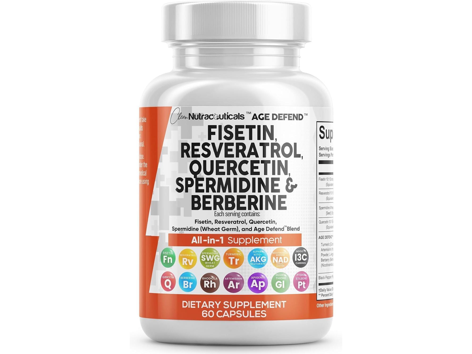 Clean Nutraceuticals Fisetin, Resveratrol, Quercetin, Spermidine, Berberine & More for Optimum Health & Wellbeing Supplement Capsules – Age Defend