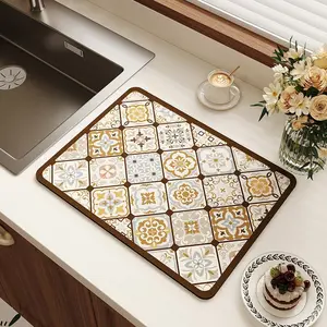 Boho Aesthetic Diatomite Kitchen Sink Mat - Retro Stylish Countertop Drying Pad for Mugs, Dishes, Coasters, Heat-Resistant, Stain-Resistant, Quick-Dry, Non-Slip, Easy-Clean for Home, RV,summervibes