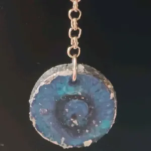 Mystical Silver Layered Necklace Handcrafted Resin Pendant with Silver Foil & Blue Crystal Beads Unique Statement Jewelry