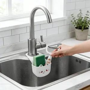Cute Cat Silicone Faucet Holder, Sponge Storage Rack with Drain Hole, Space-Saving for Kitchen & Bathroom, Decorative & Durable Sponge Caddy