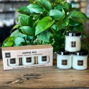 Hippie Mix Candle 3-Pack: Incense, Patchouli, and Sandalwood Scented Candles