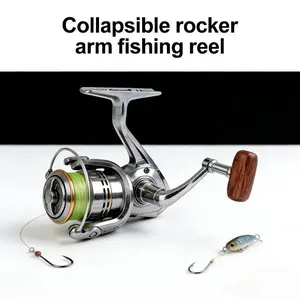 New Foldable All-Metal Spinning Reel Handle Replacement - CNC Machined Crank Arm for Fishing Reel Modification, Durable Wooden Grip, Cross-Border Hot-Sale Fishing Tackle Accessory