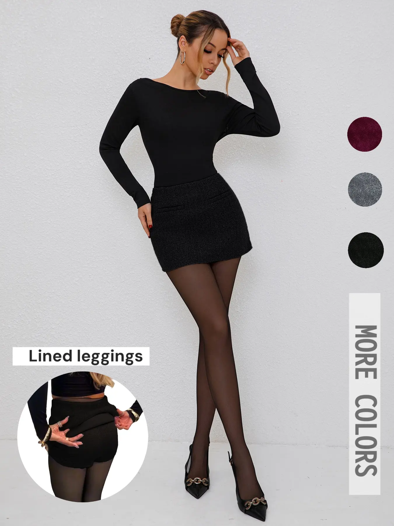 Modest Tweed Mini Skirt for Women, Womenswear, Casual Slim-Fitting Plain Style, Spring Fall Winter Fashion, Short Length