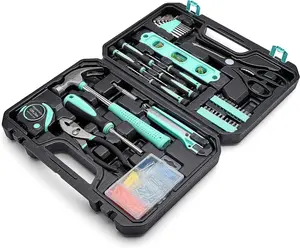 Household Tool Kit With Storage Case, 142 Piece, Turquoise, 13.39 x 9.25 x 2.95 inch