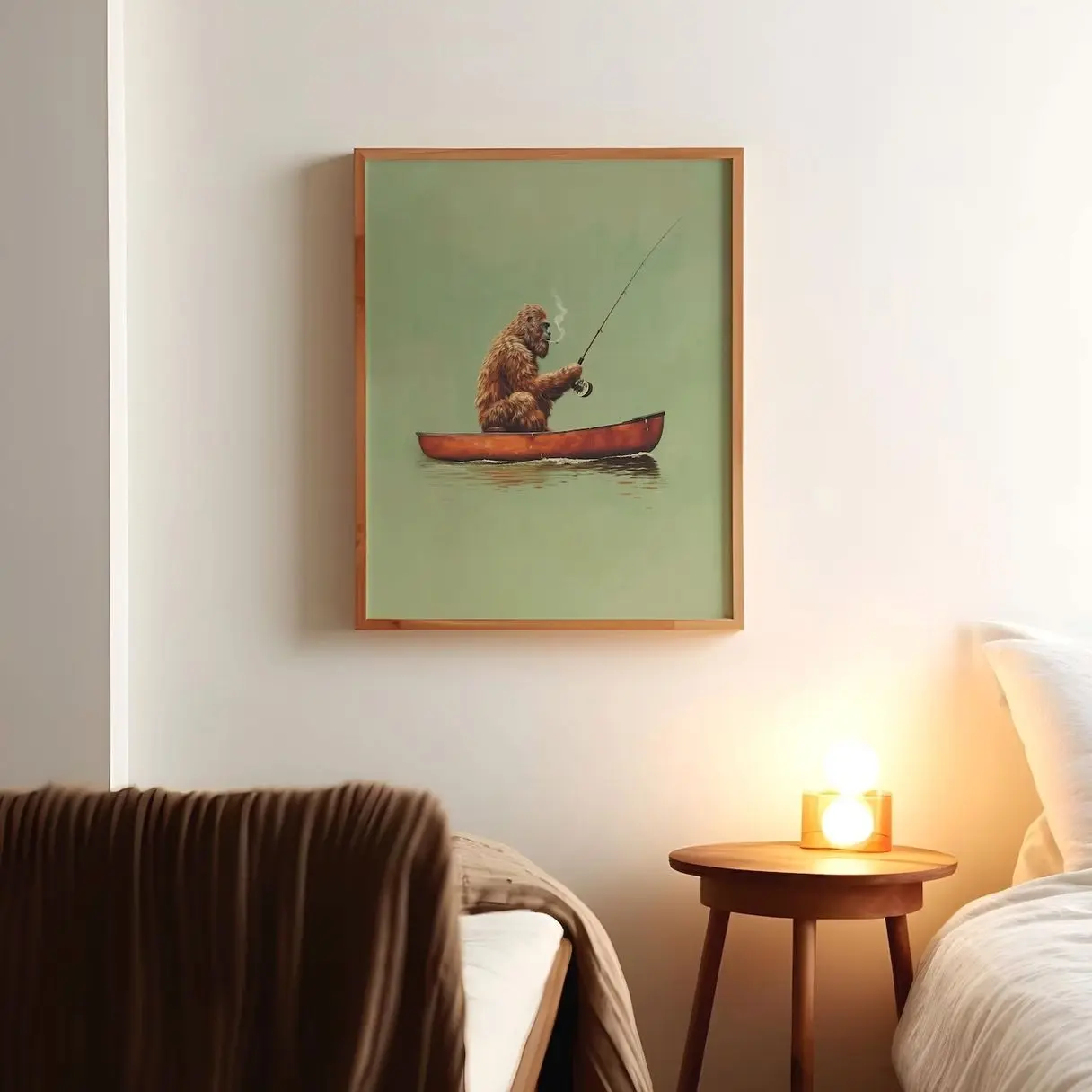 Bigfoot Fishing Wall Art Funny Sasquatch Canoe Poster Rustic Cabin Print Gift 9