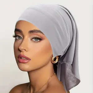 Soft Knit Polyester Turban for Women, Elastic Head Wrap with Long Tail, Modest Casual Style for Daily All-Seasons Wear