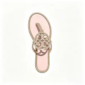 Women's Lightweight Dressy Thong Sandals - Sparkling Rhinestone Embellished Flip Flops with Pink Footbed - Non-Slip Summer Slides for Wedding, Party, and Everyday Wear