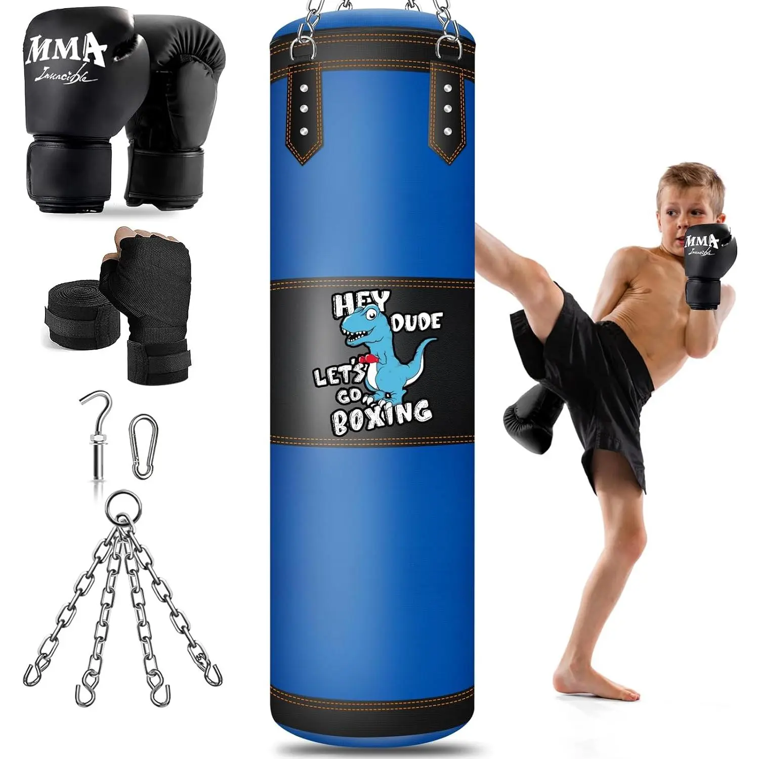 Punching Bag for Kids, 2.7FT Hanging Boxing Bag with Boxing Gloves, Kids Boxing Set Kickboxing Bag for Youth Boxing Karate Muay Thai Kick Taekwondo Training 2025