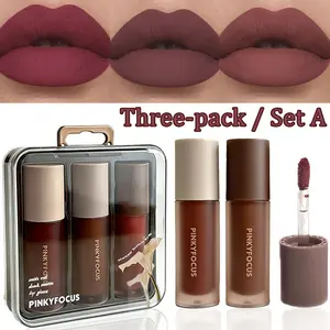 [Lip Gloss Set] Set of 3 lip glosses with a velvet texture. Waterproof, sweatproof, and transfer-proof. Long-lasting and non-fading. Natural and non-greasy. Suitable for all skin tones.