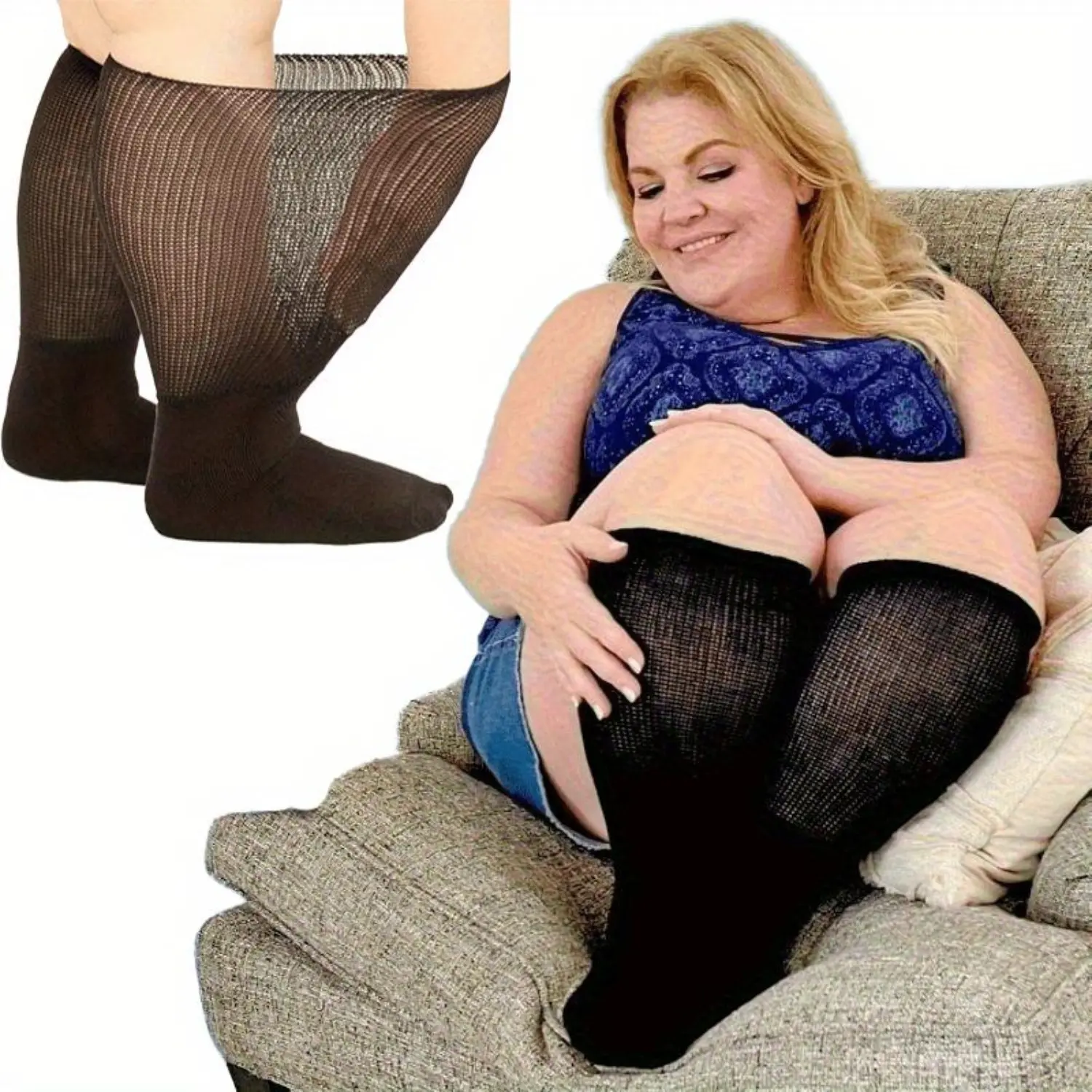 Women's 6 Pairs Mixed Soft Comfy Knee-Length Diabetes-Safe Socks, Extra Stretch Elastic Fabric, Extra Wide Non-Binding Cuffs, Sizes 10-15+ for All-Day Wear, Soft Comfy Socks, Diabetic Knee-High Socks, Oversoft Knee-High Socks