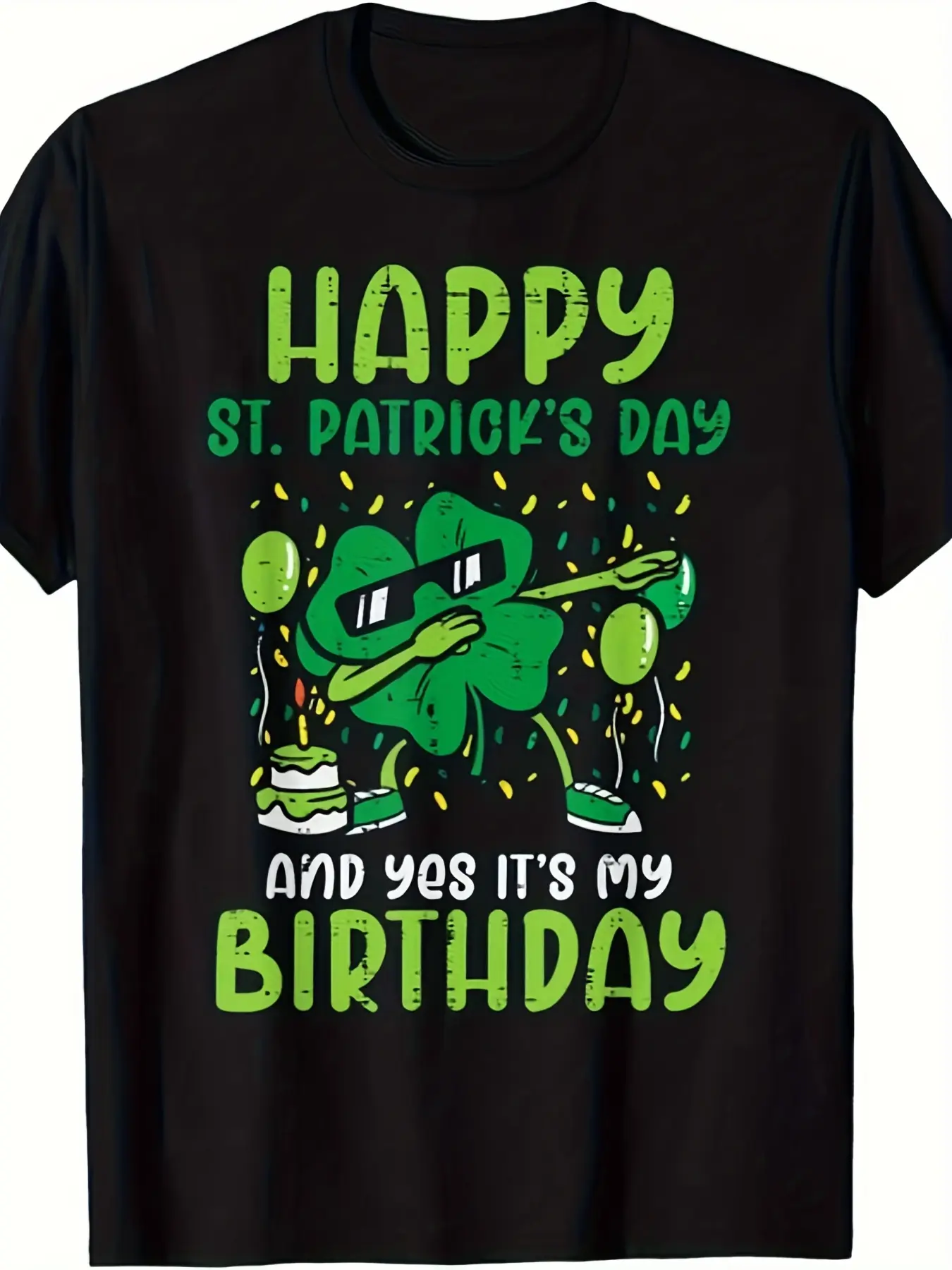 Happy St Patricks Day Birthday Shamrock Bday Party unisex soft cotton short sleeve t shirt, vintage graphic casual tee for men women teens, perfect birthday holiday gift for camping travel gym daily street  wear