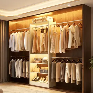 Homieasy Wood Closet Organizer System, 4.5-10ft Walk-in Closet Tower Wardrobe Organizer with 5 Hanging Rods & Shelving Tower, Modular Wooden Storage Adjustable for Walk-in Bedroom Closets