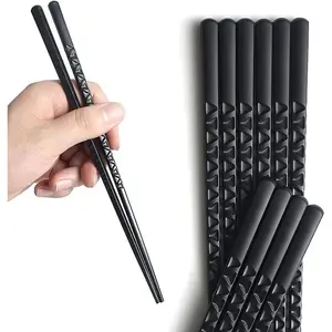 Chopsticks,  5 Pairs Fiberglass Chopsticks -   Chinese Chopsticks Dishwasher Safe, Non-Slip,9.6 Inch- Black