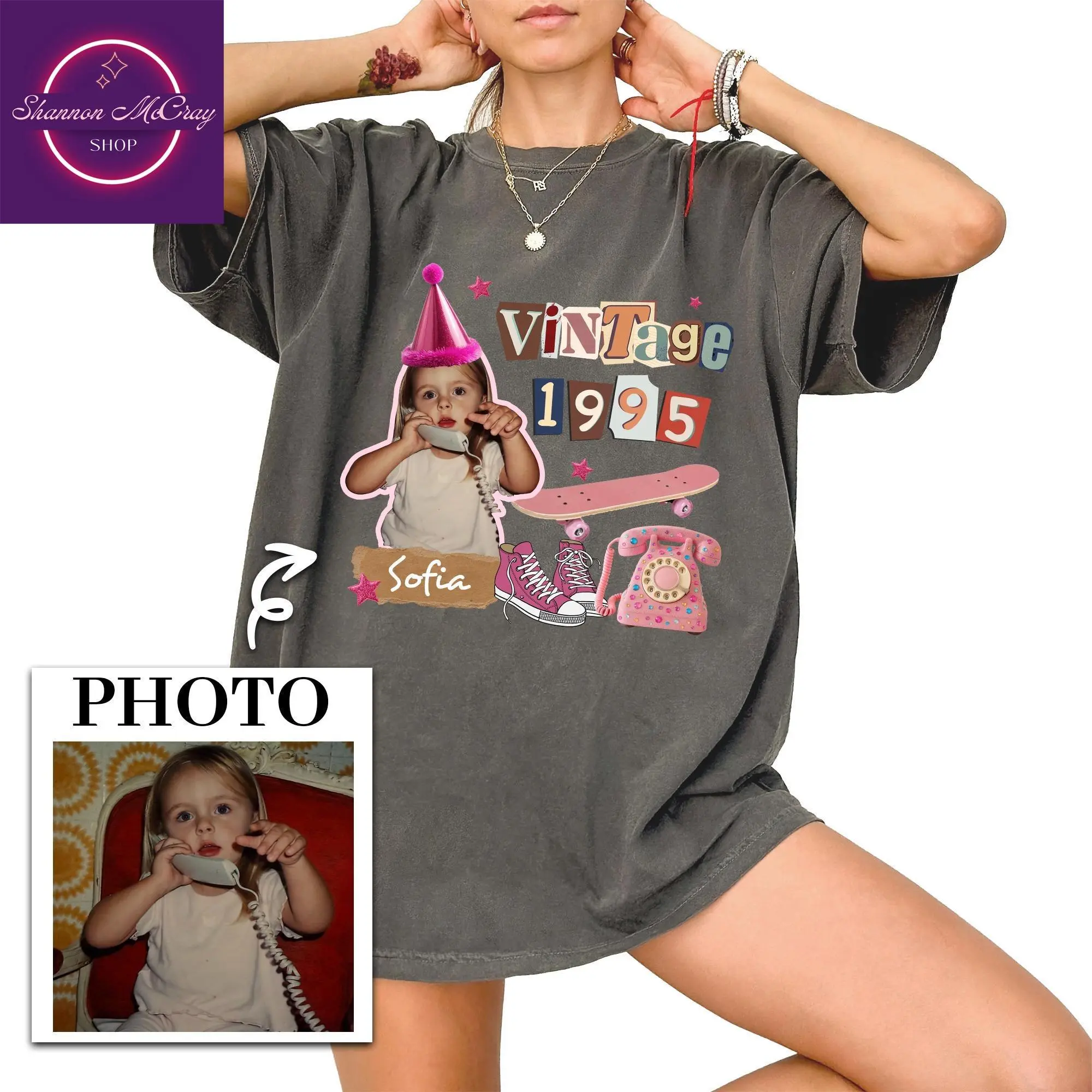Custom Photo Birthday Shirt,Custom 30th Birthday Shirt,30th Birthday Gift,Vintage 1995 Shirt,40th Birthday Gift,Est 1995 Shirt