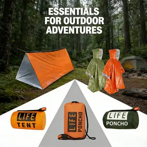 Outdoor Survival Kit, Survival Equipment, Polyester Film Mylar Emergency Tent and Rain Poncho, Windproof Waterproof Insulated Shelter, Camping Hiking Expedition Gear