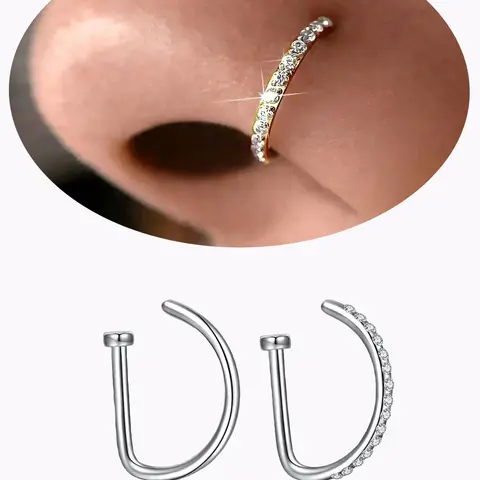 Fashion Nose Rings, Stainless Steel D-shaped Hoops, Non-piercing Nose Rings, Punk & Hip Hop Style Nose Jewelry for Women & Men, High Quality Body Jewellery