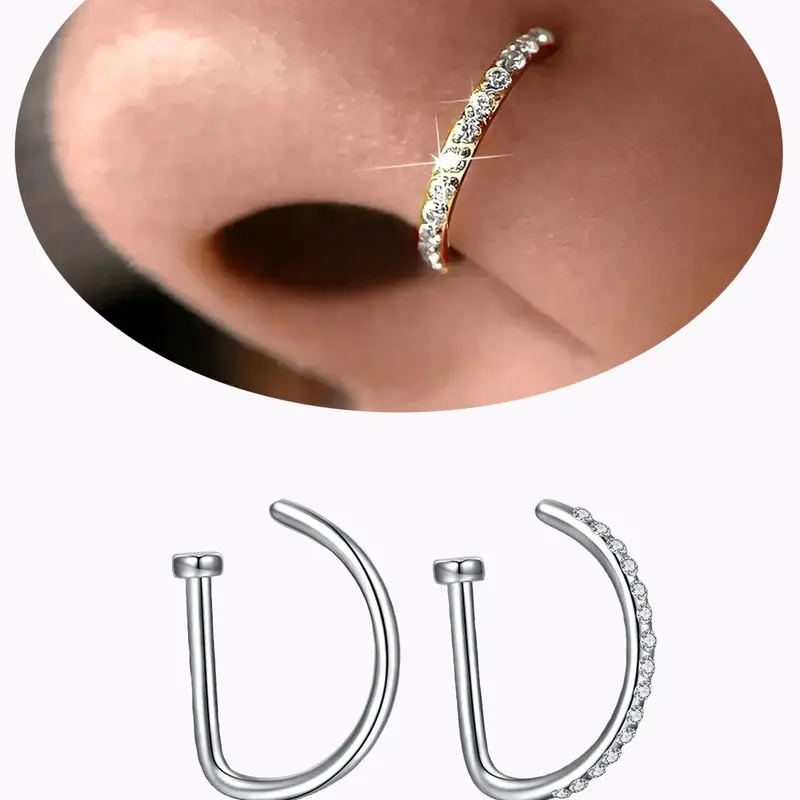 Fashion Nose Rings, Stainless Steel D-shaped Hoops, Non-piercing Nose Rings, Punk & Hip Hop Style Nose Jewelry for Women & Men, High Quality Body Jewellery