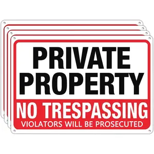 Large Private Property No Trespassing Sign with Stake 8x12 Inch/37 Inch Adjustable Height Fiberglass Pole, Metal Aluminum Weatherproof and Long-Lasting, Ideal for Home and Business funny vintage