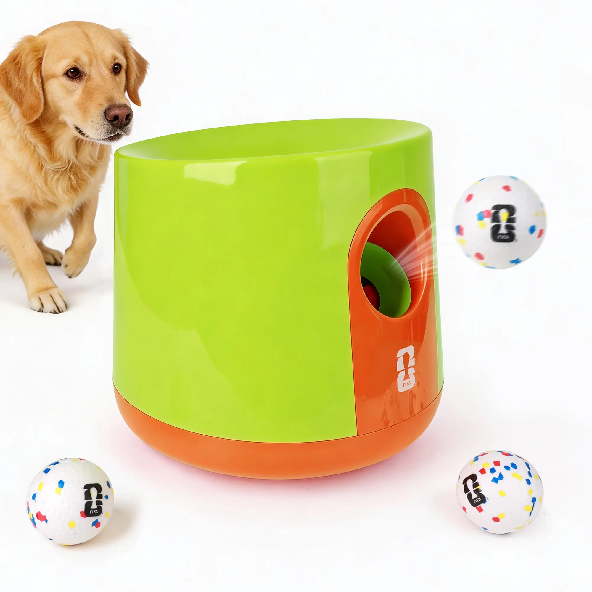 Official FIFA World Cup 2026-Dog Automatic Ball Launcher for Large Dogs Ball Thrower Machine Outdoor Indoor Use Interactive Dog Toy,Included 3 Rubber Fetch Soccer Balls