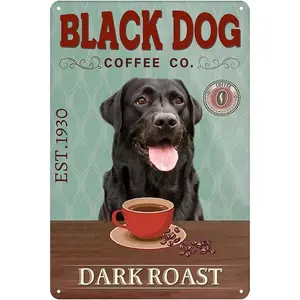 Dog Wall Decor Labrador Retriever Gifts Labrador Vintage Metal Tin Sign Dog Wall Art Black Lab Decor Rustic Kitchen Wall Decor Black Dog Coffee Co. Dark Roast Sign Men Decor For Home Decorative Sign