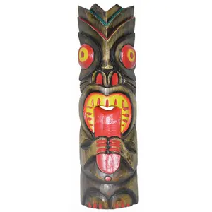20" HANDMADE TIKI TONGUE MASK HAWAIIAN POLYNESIAN WALL ART TRIBAL BAR TROPICAL