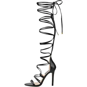 Evolra Women’s Trendy Gladiator Heels for Party, Festival & Nightclub – Knee-High Lace-Up Crisscross Strappy Stiletto Sandals