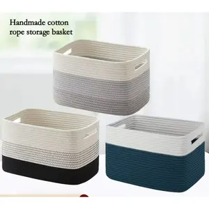 Pure hand-woven cotton rope storage basket, multi-functional desktop basket, creative storage basket, foldable living room sundries, clothing, toy finishing basket, household storage tools