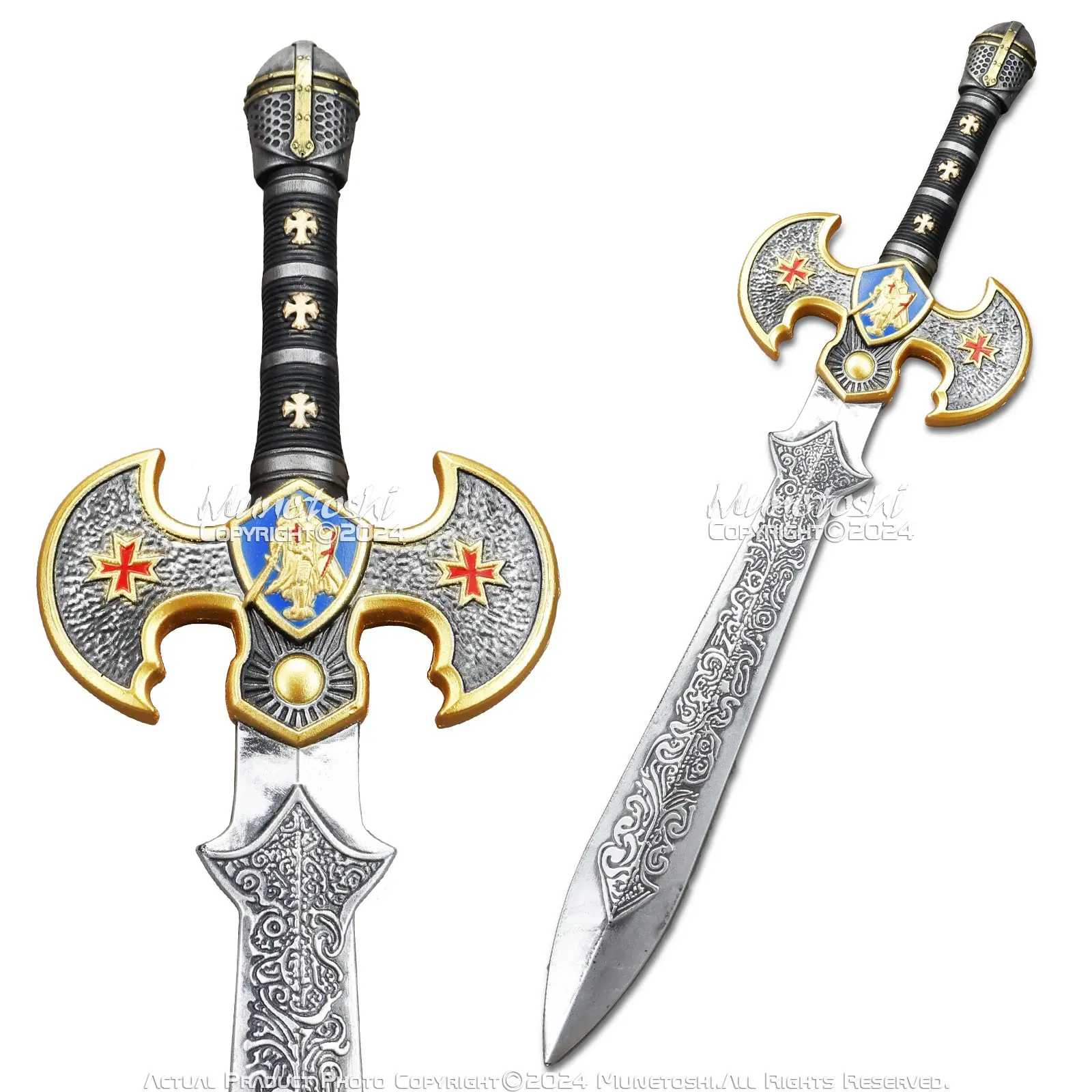 Munetoshi 25" Medieval Floral Crusader Foam Sword Engraved Blade Golden Hilt Munetoshi 25" Medieval Floral Crusader Foam Sword Engraved Blade Golden Hilt