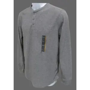 Men's Waffle Knit Long Sleeve 3 Button Henley Shirt All in Motion Grey - Size S, M, XXL