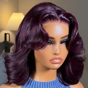 UNice Glueless Black Cherry Body Wave Bob Wigs with Curtain Bangs Pre Cut 7x5 HD Lace Closure Human Hair Wigs Invisible Knots Beginners Friendly TikTokShopHolidayHaul SpringStatements