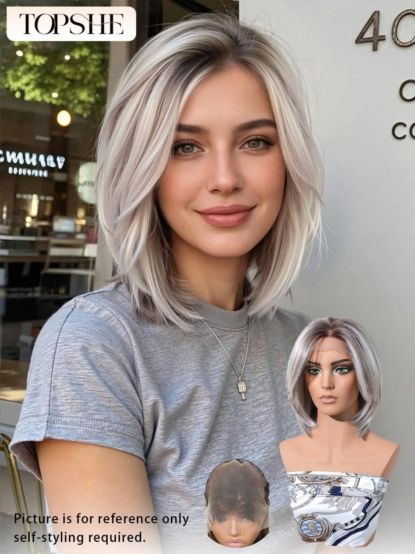 Topshe Gradient Single Strand Synthetic Wig, Straight Bob Short Wig, No Glue Glueless Anti-Slip Silicone Band, Fashion Women's Hair Accessory