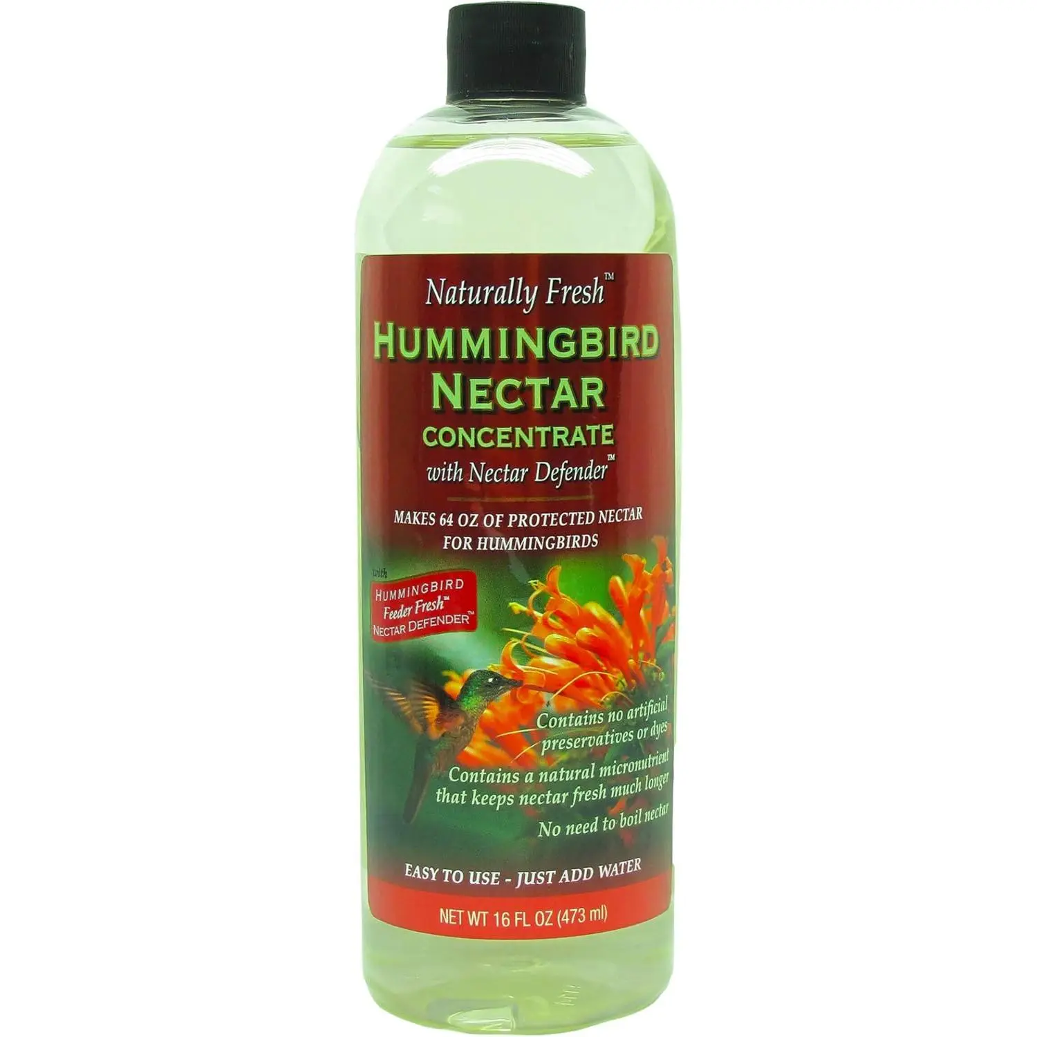 Naturally Fresh Hummingbird Nectar with Nectar Defender Lasts Longer in Hummingbird Feeders | Clear Hummingbird Nectar Concentrate | Makes 64 Ounces