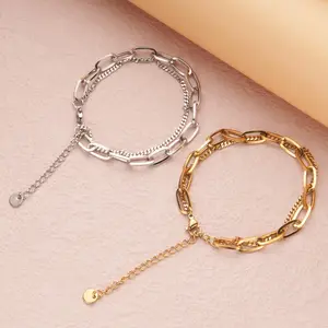 [Limited time event] Cuban paper clip double-layer bracelet niche personality high-end design hand jewelry for birthday gifts