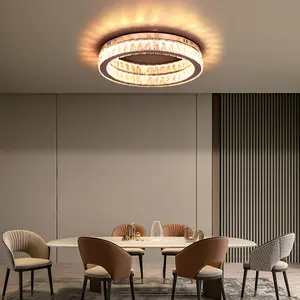 Modern Dimmable Round LED K9 Crystal Ceiling Light Chandelier Pendant Light Flush Mounted Remote Control Home Bedroom Indoor Decor Lighting QH-MC150
